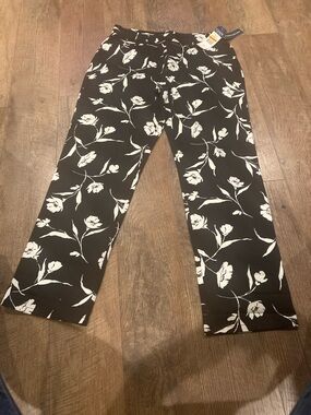 Chaps Black and White Floral Wide-Leg Pants